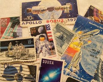 25 Outer-space  Stamps,  Rocket-Ship Stamps, Used Stamps, Planets, Astronaut, Spacemen