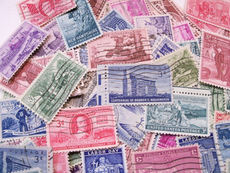 Pastel Stamps Craft Stamps Bulk Stamps 40 Vintage Postage Stamps
