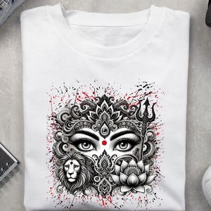 Goddess Durga T-Shirt: Devi Eyes, Lion, Lotus - Hindu Spiritual Tee