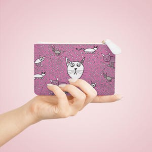 Mini bolso de mano con diseño de gato inspirado en dibujos infantiles / Accesorio de moda personalizado / Monada cartera de piel sintética con diseño de gato / Regalo personalizado