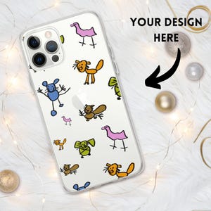 Custodia trasparente personalizzata per iPhone con disegno per bambini / Disegno personalizzato per bambini / Regalo unico per la mamma / Custodia per iPhone con disegno personalizzato / Regalo artistico per bambini