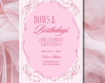 Bows and Birthdays Invitation | Canva Editable Invite