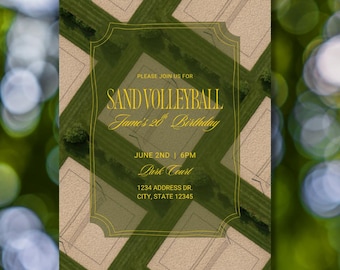 Editable Sand Volleyball Birthday Invitation
