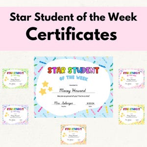 Editable Star Student of the Week Certificates