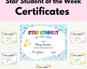 Editable Star Student of the Week Certificates