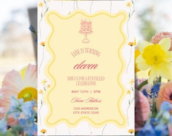 Simple Flower Birthday Invitation | Canva Editable Invite