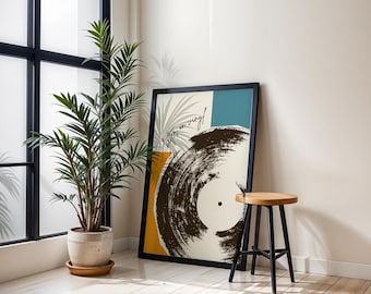 Retro Vinyl Record Wall Art Print, Music Room Decor (Digital Download)