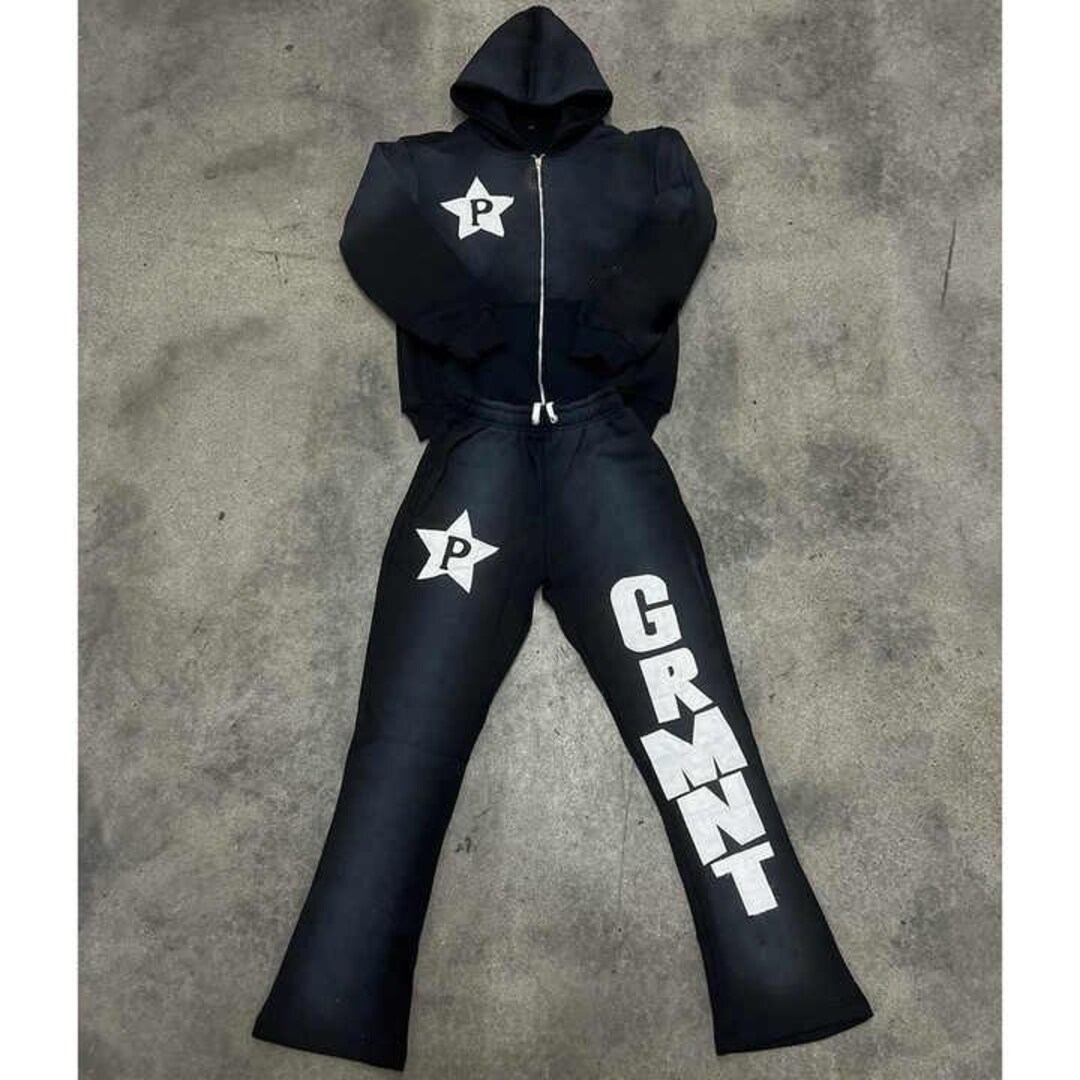 Men s Distressed Tracksuit Set Zip Up Hoodie And Joggers Etsy