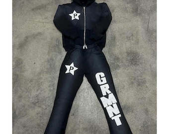 Men's Distressed Tracksuit Set: Zip Up Hoodie and Joggers