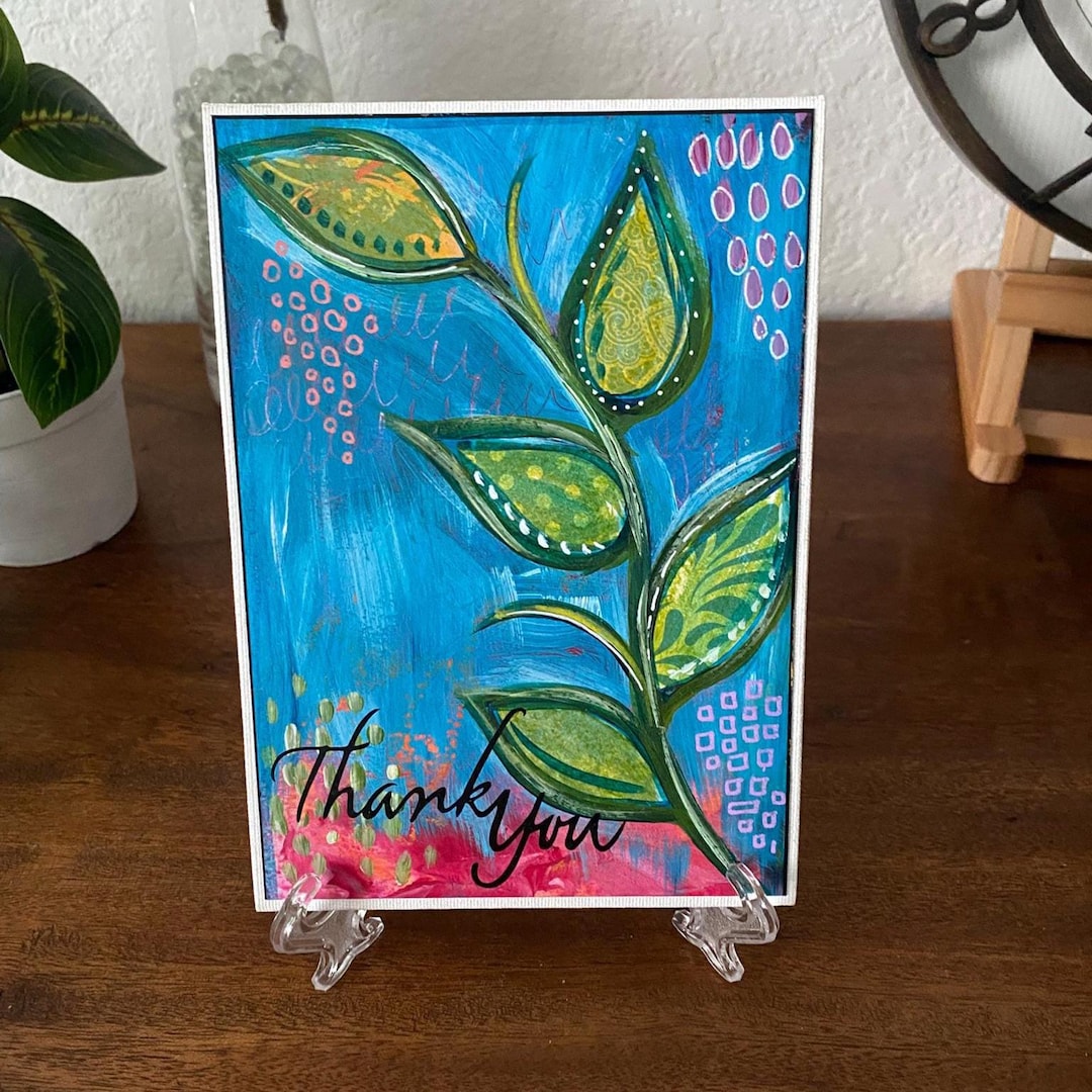 Thank You Rize Panel Thank You Floral Canvas Panel Art – Hand Painted Mixed Media Leaf ...