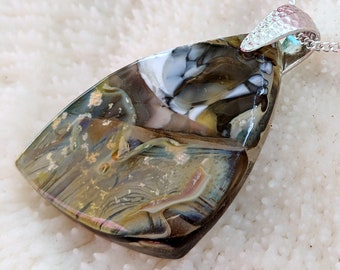 Fused glass earth tone pebble pendant