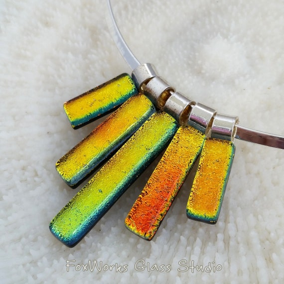 Orange gold dichroic fused glass Statement Necklace Etsy