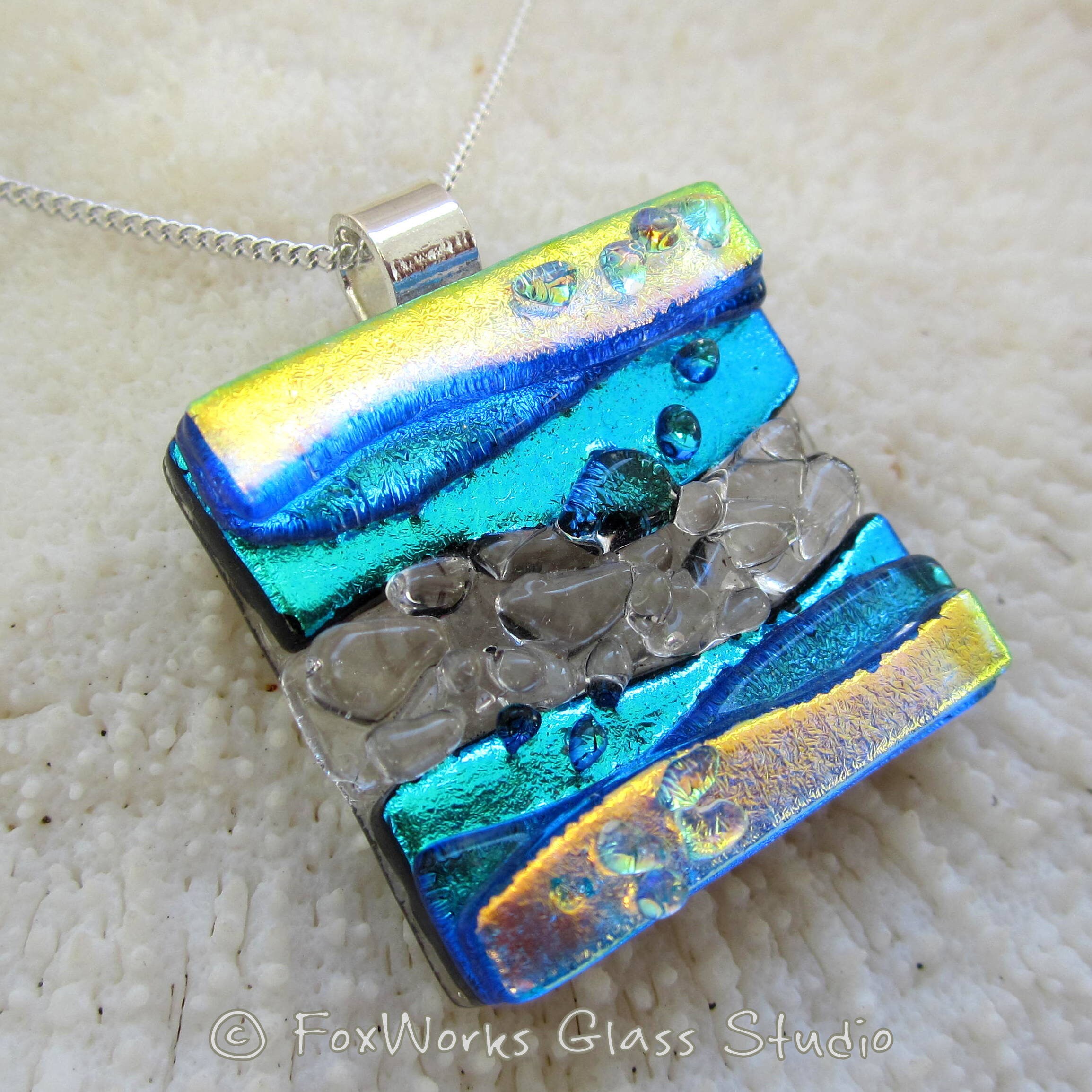 Dichroic Green and Gold Fused Glass Texture Pendant - Etsy