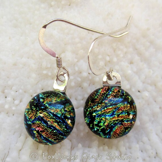 Multi Color Fused Glass Dichroic Round Dangle Earrings - Etsy