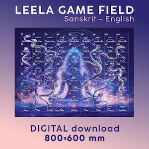 Leela game. Playing board in Sanskrit & English 800x600mm. Printable file