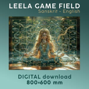Leela game. Playing board in Sanskrit & English 800x600mm. Printable file