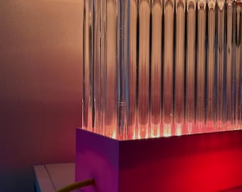 Lampa z bloku szklanego, lampa stołowa z bloku szklanego, Brick Bauhaus, Dopamine Decor, wydruk 3D