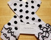 Boutique White with Black Dots Ruffled Knee Highs fits Baby to Toddler Can wear Ruffle at the Top or Ankle