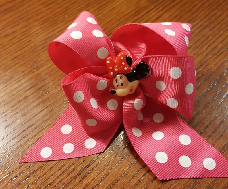 Boutique Custom Made OOAK Fancy Feet Pink Dotted Minnie Mouse Ribbon Ruffle Socks with Matching Hairbow
