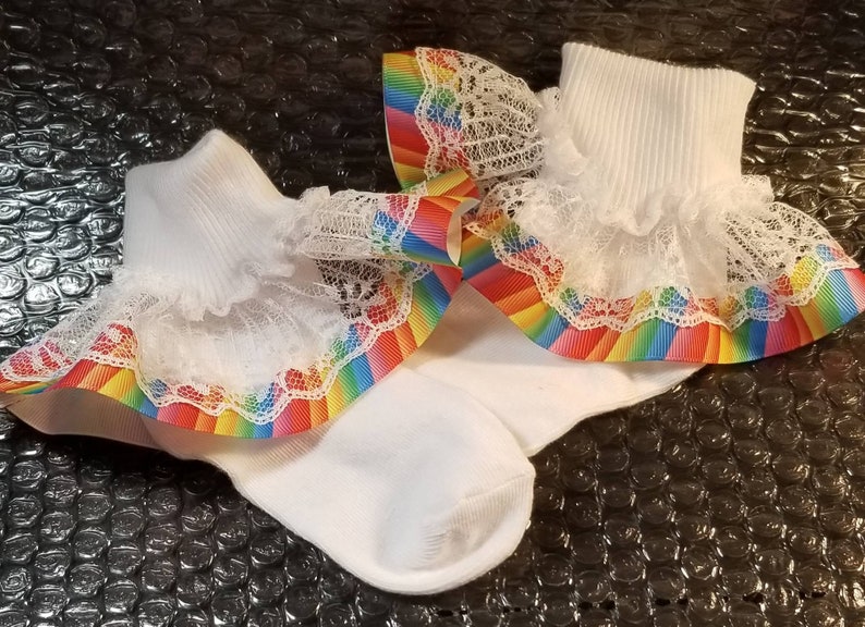 NEW...Boutique Custom Fancy Feet Colors of a Rainbow Ruffle Socks