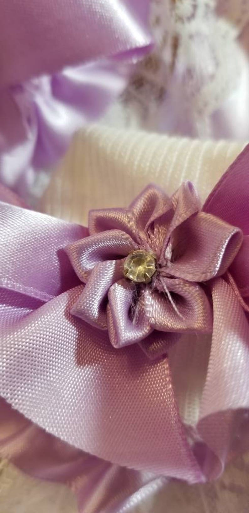Boutique Custom Made OOAK Lavender Fancy Feet Satin and Lace Ruffle Socks