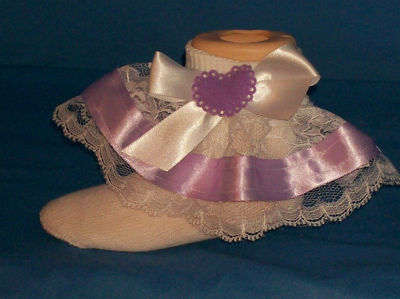 Boutique OOAK Lavender Heart Ribbon Lace Ruffle Socks