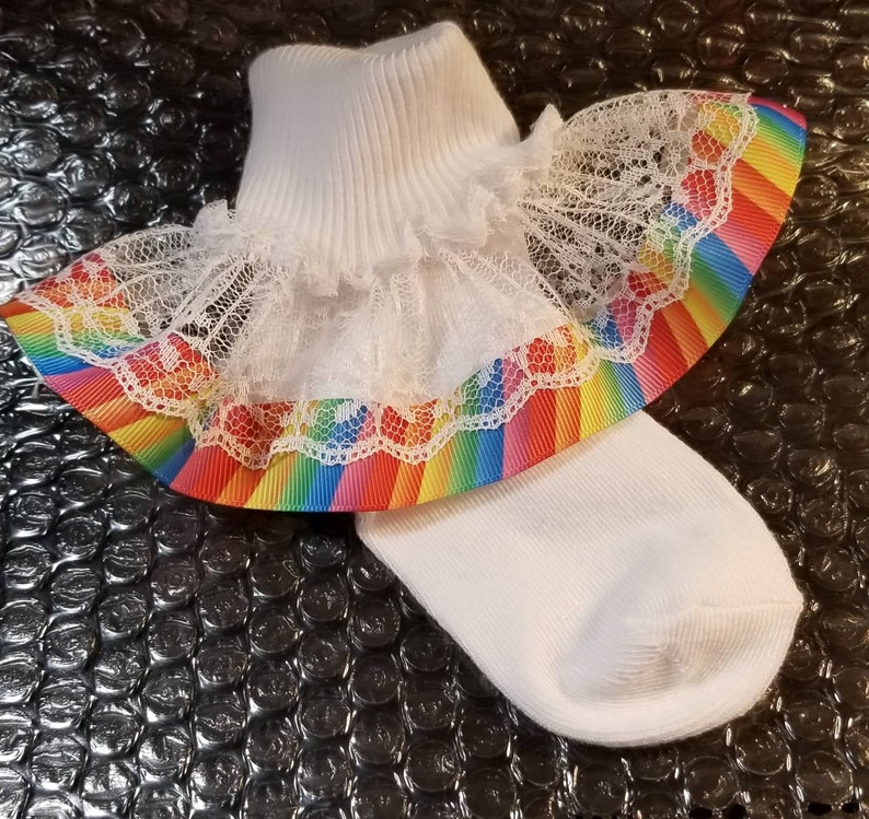 NEW...Boutique Custom Fancy Feet Colors of a Rainbow Ruffle Socks