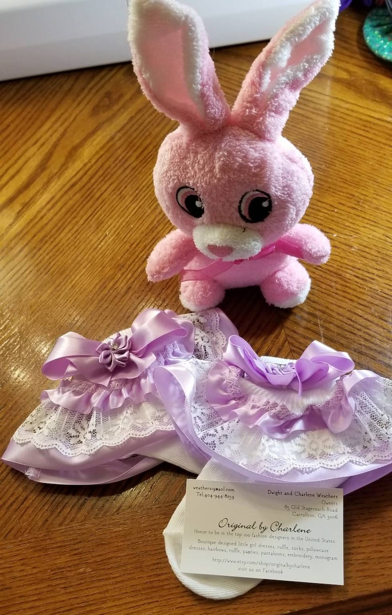 Boutique Custom Made OOAK Lavender Fancy Feet Satin and Lace Ruffle Socks