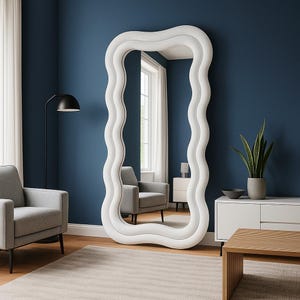 Large Wavy Full Length Floor Mirror for Bedroom or Living Room Modern Organic Full Length Wall Leaning Mirror Home Decor Accent
