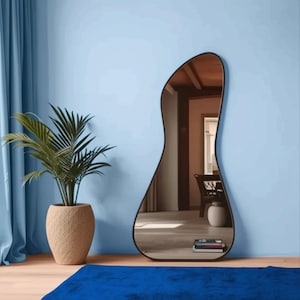 Wavy Full Length Standing Mirror, Large Asymmetrical Floor Mirror for Bedroom or Living Room, Modern Full Body Shaped Mirror Statement