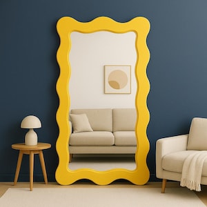 Asymmetrical Full Length Body Mirror, Irregular Wavy Floor Mirror, Curvy Squiggle Design, Unique & Special Full Body Wall Mirror
