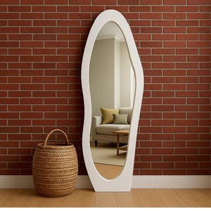 Asymmetrical Full Length Floor Mirror – Large Irregular Wavy Body Mirror, Rustic Long Wall Mirror for Modern Interiors, Full Length Mirror