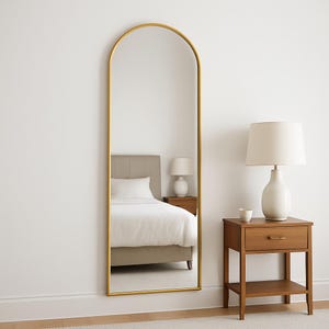 Arched Full Length Mirror with Thin Black Frame, Modern Floor Mirror for Living Room, Bedroom or Entryway, Minimalist Wall Decor Accent