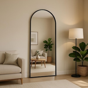 Asymmetrical Full Length Floor Mirror,Large Wavy Irregular Body Mirror, Rustic Long Wall Mirror for Bedroom or Living Room Arched Mirror