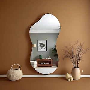 Full Length Irregular Mirror, Wavy Full Body Standing Mirror, Modern Abstract Floor Mirror for Bedroom or Living Room Aesthetic Decor