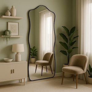 Asymmetrical Full Length Floor Mirror – Wavy Irregular Design for Bedroom, Living Room, Entryway & Rustic Modern Home Interiors Mirror