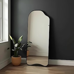 Espelho de corpo inteiro ondulado assimétrico - Espelho de chão estético, espelho alto moderno para quarto, sala de estar, closet e decoração de casa