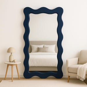 Asymmetrical Full Length Body Mirror, Irregular Wavy Floor Mirror, Curvy Squiggle Design, Unique & Special Full Body Wall Mirror