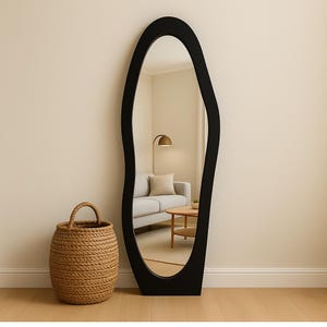 Asymmetrical Floor Mirror with Wavy Irregular Design – Full Length Tall Mirror for Modern Living Room or Bedroom Decor