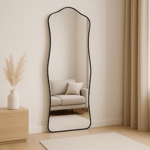 Full Length Asymmetrical Wavy Mirror, Large Curvy Full Body Floor Mirror, Irregular Tall Vanity Mirror for Bedroom or Living Room