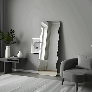 Full Length Wavy Standing Mirror, Large Irregular Floor Mirror for Bedroom or Living Room, Tall Full Body Aesthetic Modern Home Decor