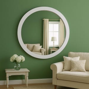 Modern Round Wall Mirror – Circle Hanging Vanity Mirror, Unique Mirror Art for Bathroom, Living Space or Contemporary Room Decor
