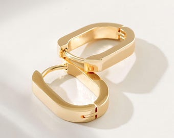 Aros, pendientes, aretes, planos, ovalados, chapados en oro de 18 k, resistentes al deslustre, hipoalergénicos, sin níquel