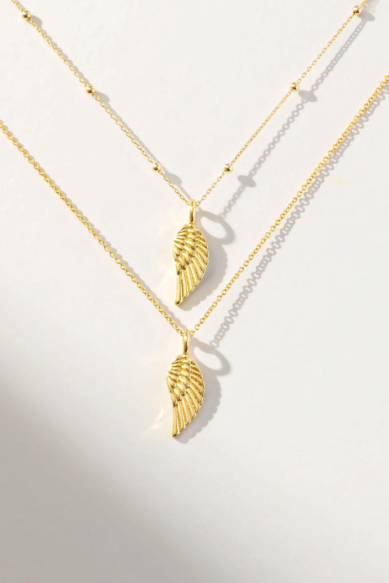 Collar de alas de ángel de oro Angel Strong, cadena tipo cable, chapado en oro de 18 k, resistente al deslustre, hipoalergénico, sin níquel imagen 1