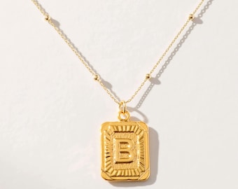 Collar personalizado con inicial de oro, chapado en oro de 18 k, resistente al deslustre, hipoalergénico, sin níquel