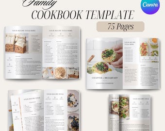 Cookbook Recipe Template, Editable Canva Family Cookbook Template, Editable recipe book, Aesthetic Recipe Card Printable