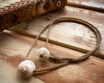 Weathered Hawaiian honey spiral puka shell necklace or choker