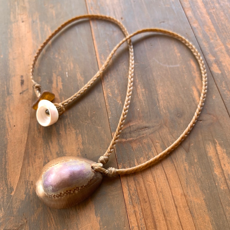 Purple cowrie shell necklace with locking seaglass clasp image 5