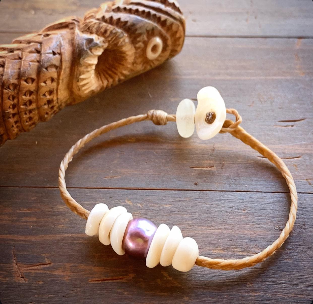 Edison Pearl and Puka Shells Bracelet With Locking Seaglass Clasp on ...