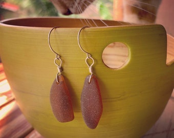 Root beer brown seaglass earrings